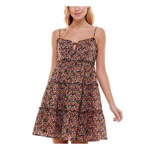 B DARLIN Womens Tie Key-hole Spaghetti Strap Short Baby Doll Dress